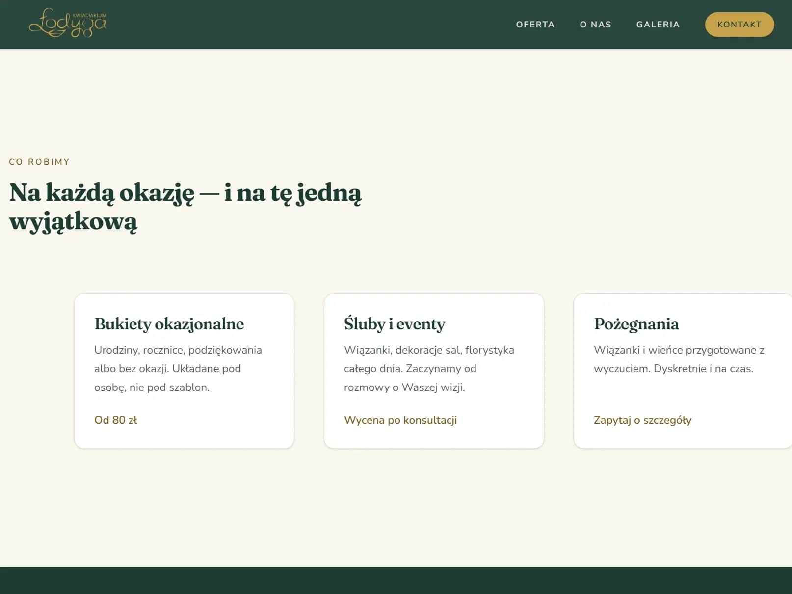 Oferta: trzy karty, kotwica „od 80 zł” — założenie z researchu, nie decyzja właścicielki