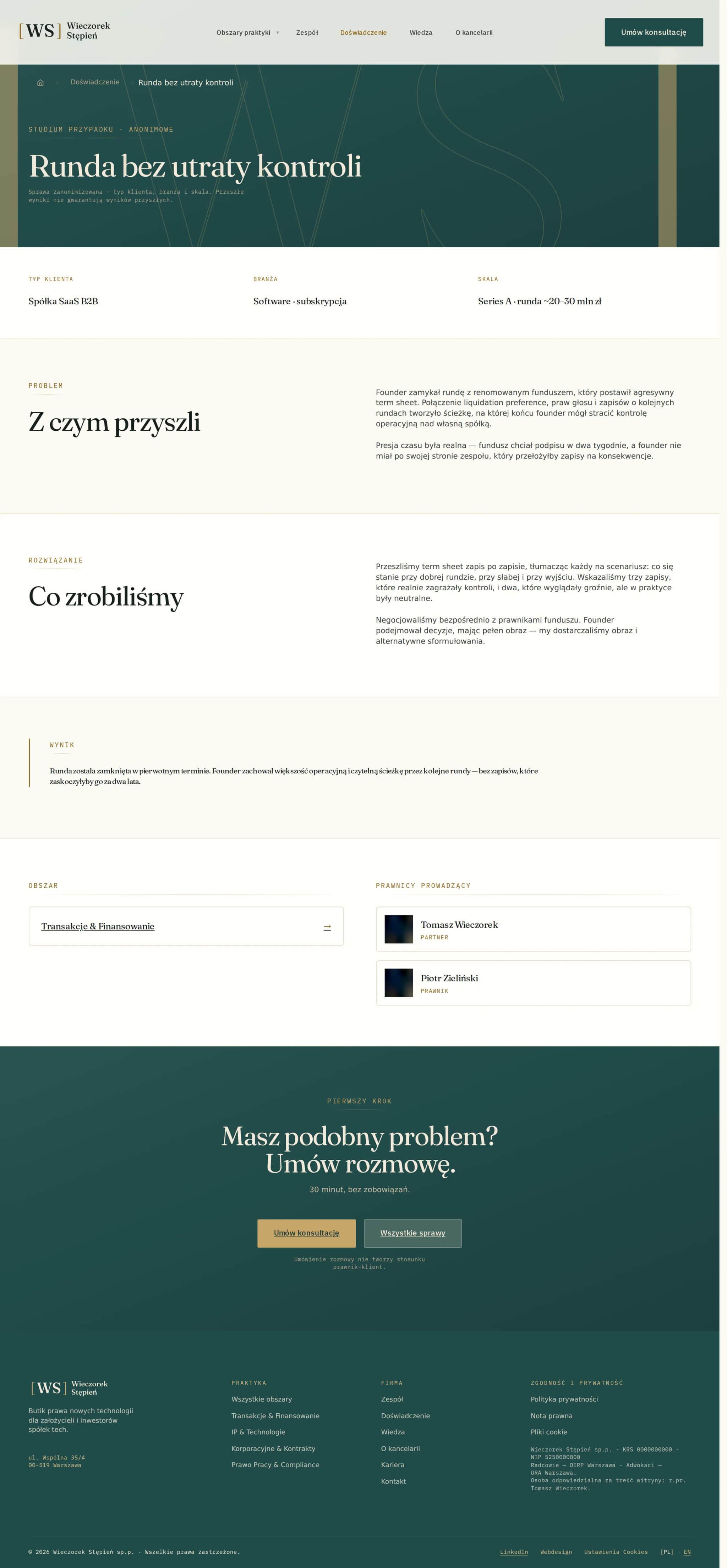 Anonimowe studium przypadku: Profil → Problem → Rozwiązanie → Wynik